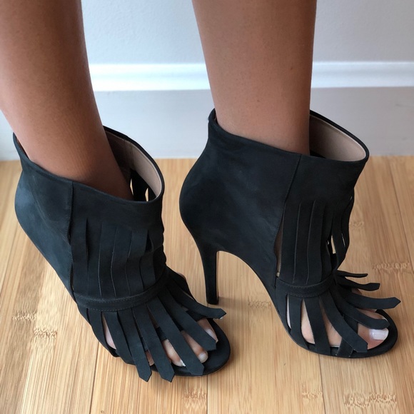 Black suede Maison Martin Margiela fringe booties - Picture 1 of 4